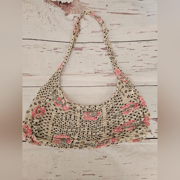 Free People Handbags - Free People Women's Pink and Black Birds and Floral Beach Shopping Bag